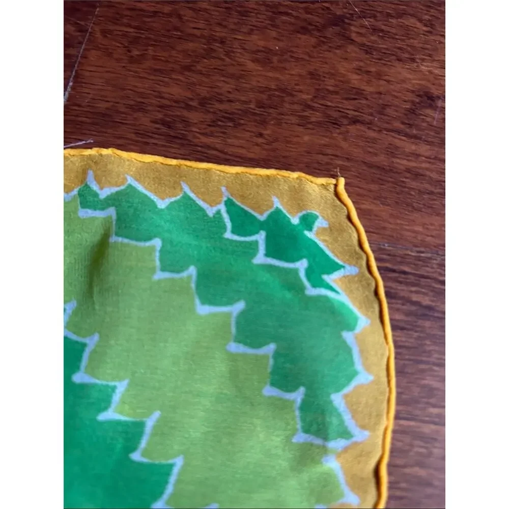 Vintage Silky Lightweight Green and Yellow Geometric Scarf
